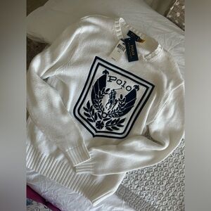 NWT Polo Ralph Lauren White Crest Logo Embroidered Knit Sweater
